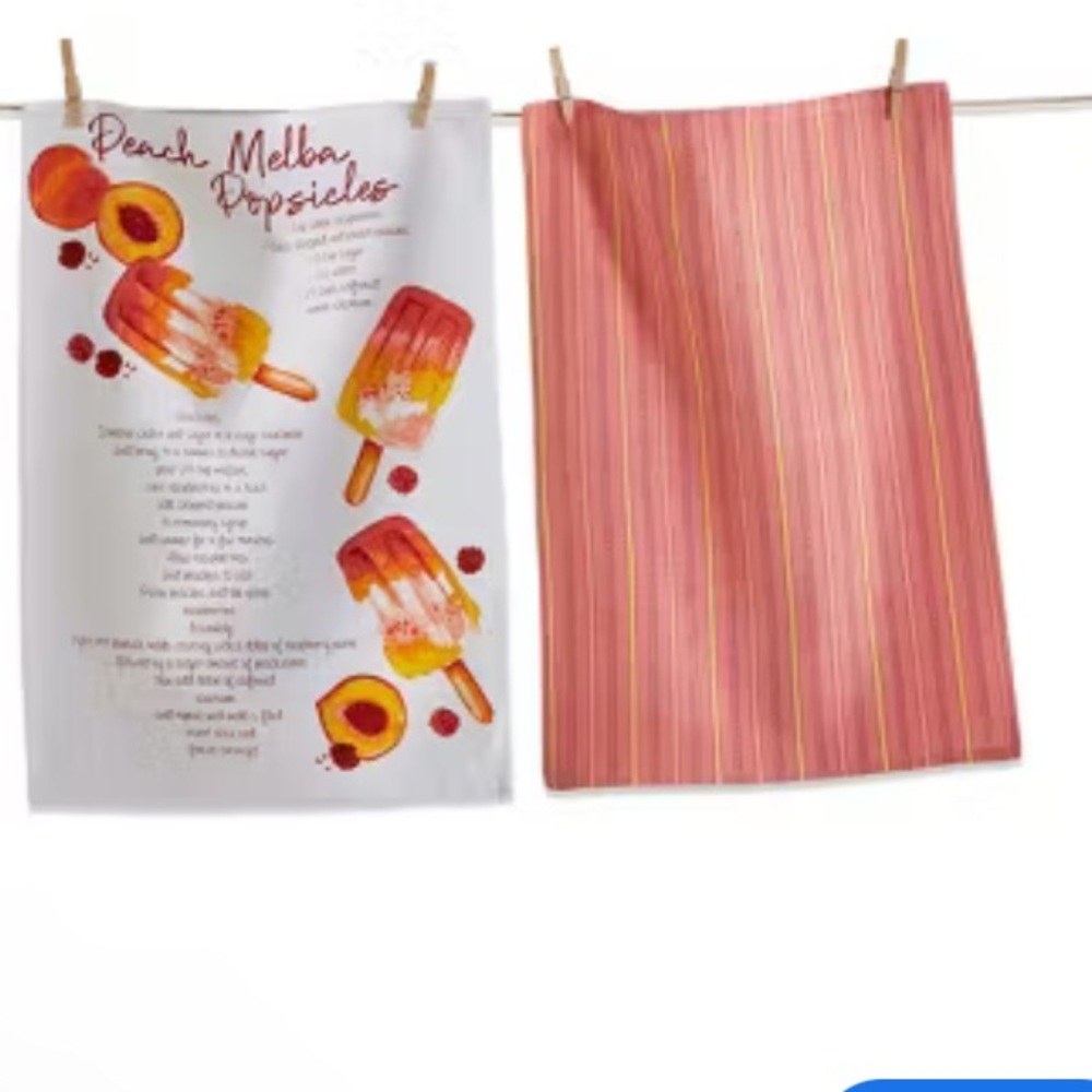 Kitchen Towels Peach Melba Set of 2  - 100% Cotton NWT
